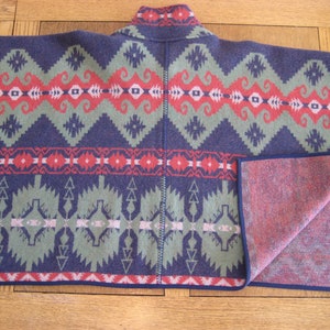 Ralph Lauren Poncho Wool Southwestern Western Aztec Native American Indian Blanket Women Large / XL One Size Unisex Men Soft Felt Vintage image 6