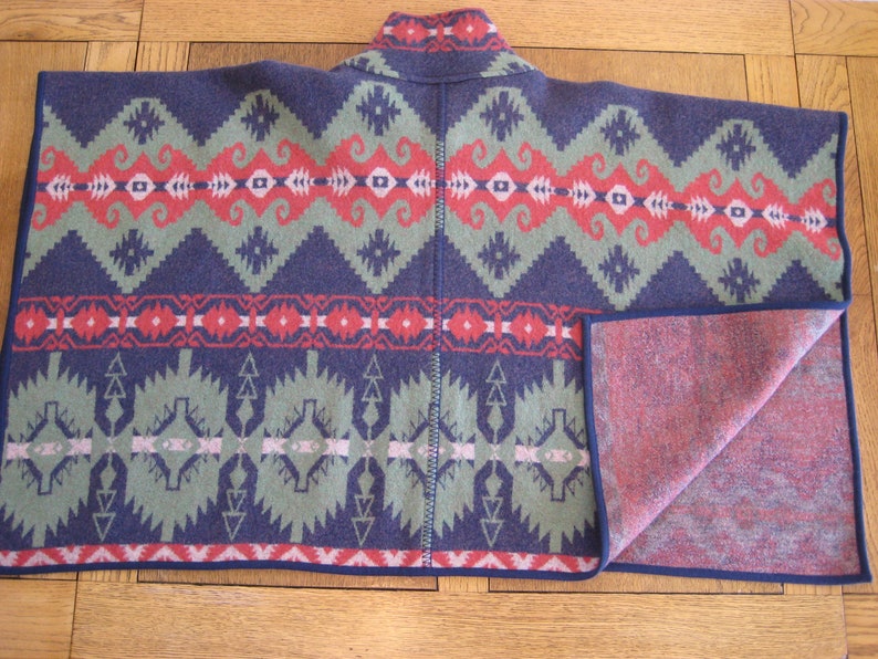 Ralph Lauren Poncho Wool Southwestern Western Aztec Native American Indian Blanket Women Large / XL One Size Unisex Men Soft Felt Vintage image 6