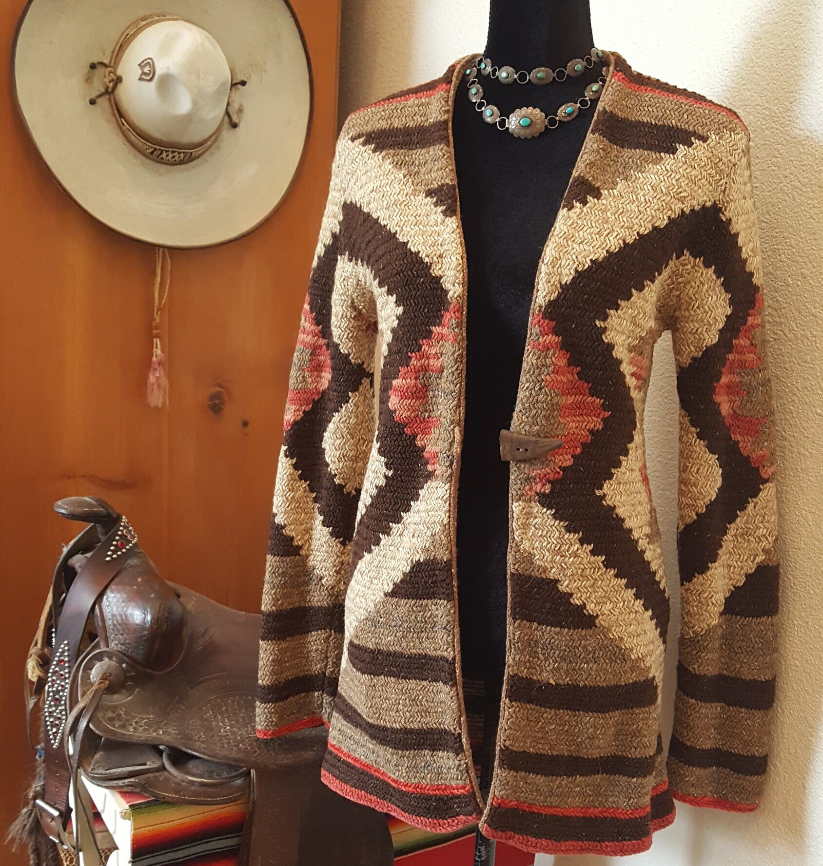 Ralph Lauren Cardigan Sweater Coat Western Southwestern Aztec 