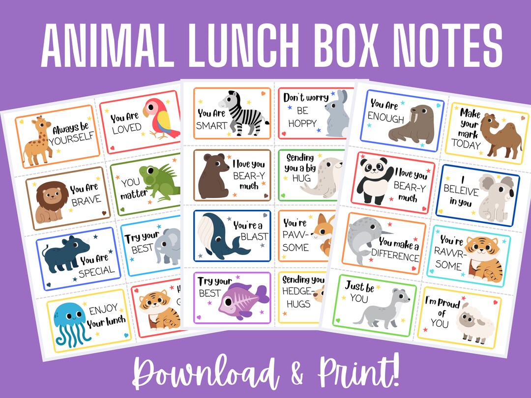 32 Printable Animal Lunchbox Notes for Kids Lunchbox Notes Etsy