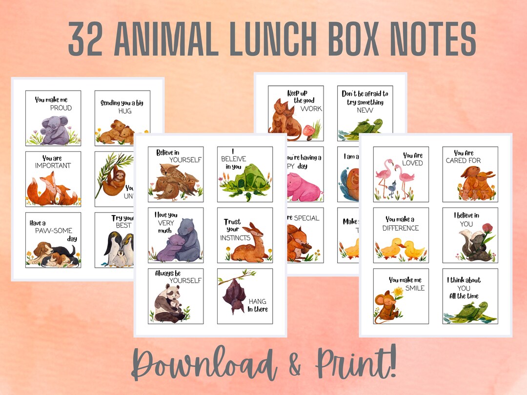 32 Printable Animal Lunchbox Notes for Kids Lunchbox Notes Etsy