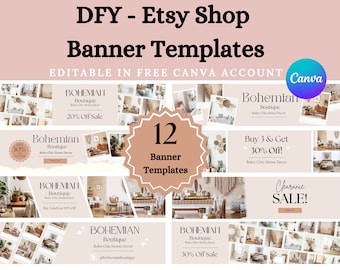 Etsy Banner, Etsy Shop Banner, 12 Etsy Shop Banner Templates, Etsy Shop Kit, Etsy shop templates, DFY Etsy Banner, Free Canva, Canva Pro