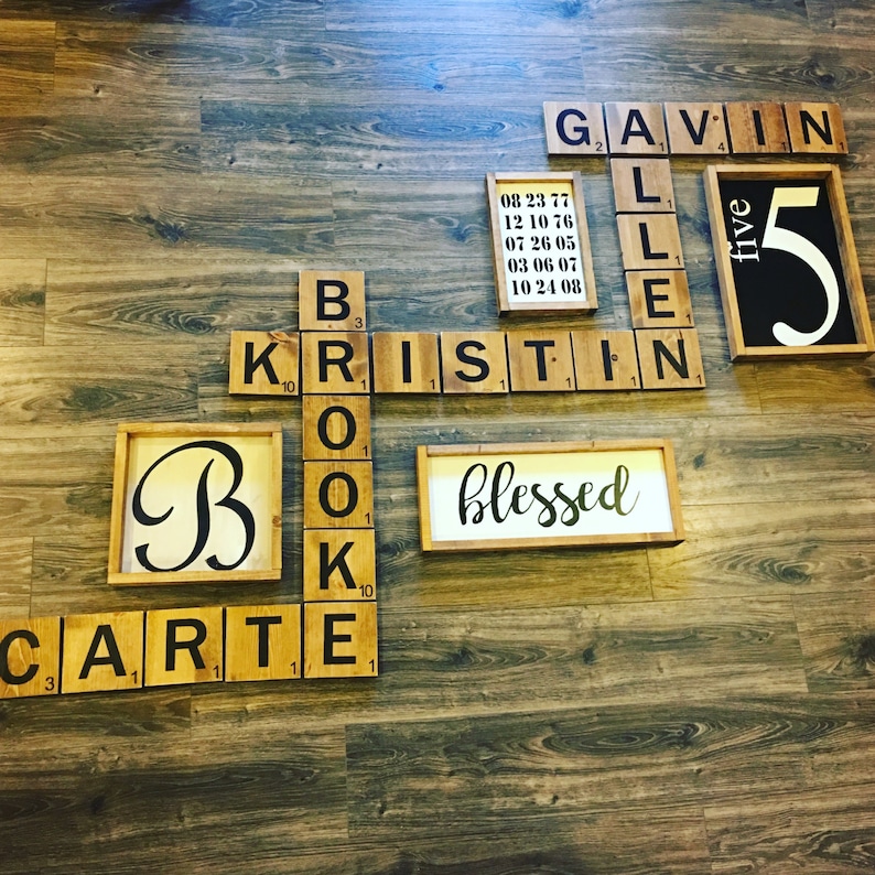 Large Wood Letter Tiles Wall Art Display Family Names Image 0