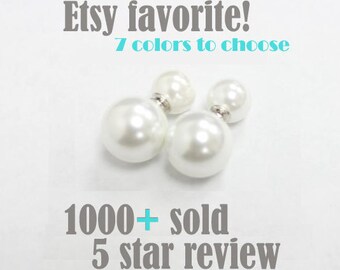 14mm Pearl Shell Double-sided Earring Set on 925 Sterling Silver Backing, Double Earrings, Tribal Earrings