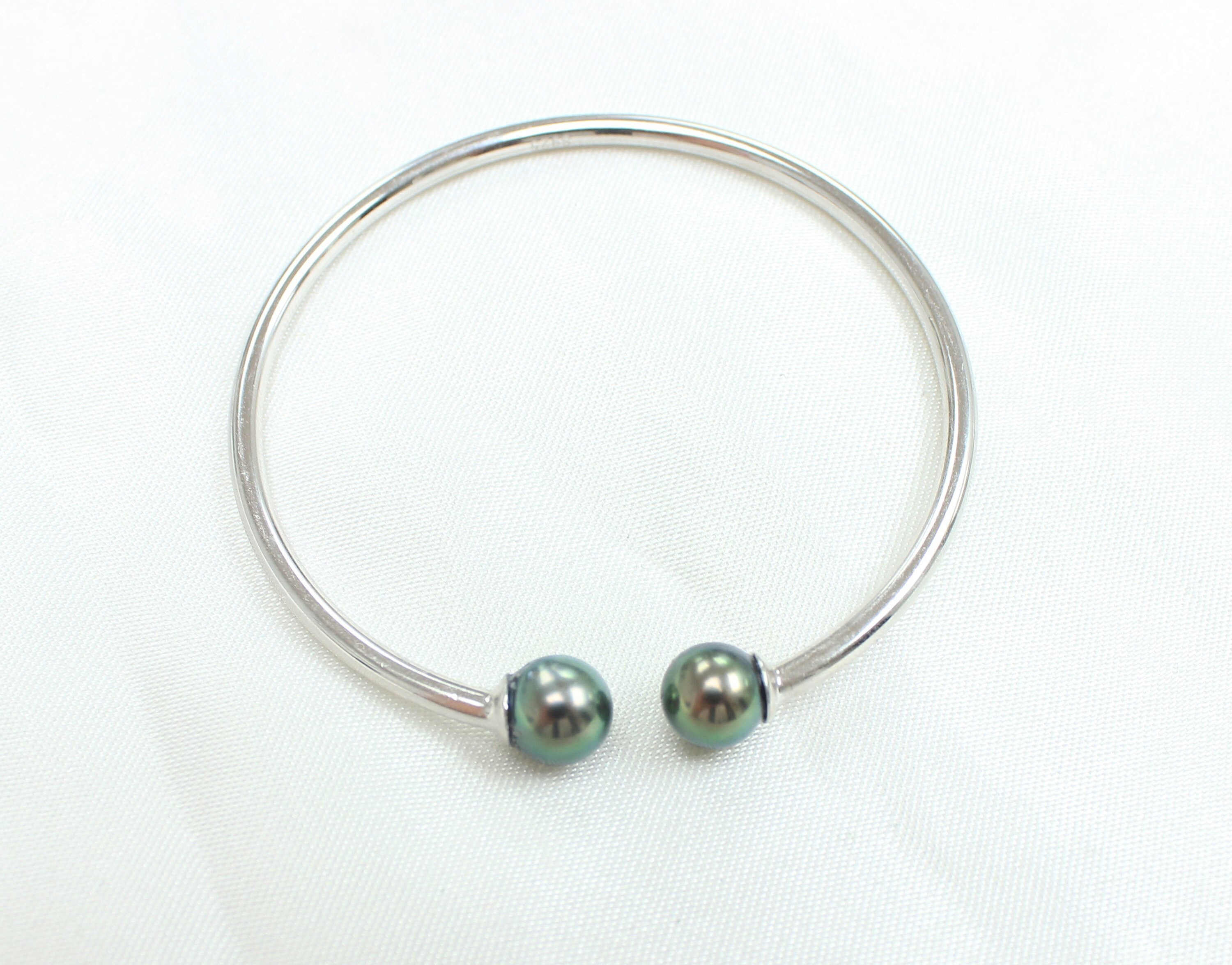 Bracelet ouvert en argent Sterling 925 perle de Tahiti de paon Bracelet ouvert en argent Sterling 925 perle perle perle de Tahiti de paon b68fcb