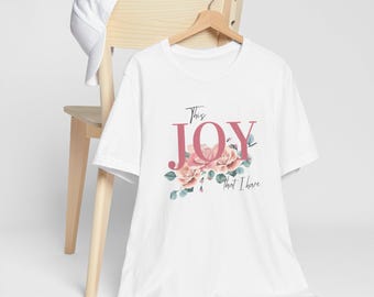 Camiseta feminina com estampa floral alegre, camiseta inspiradora.