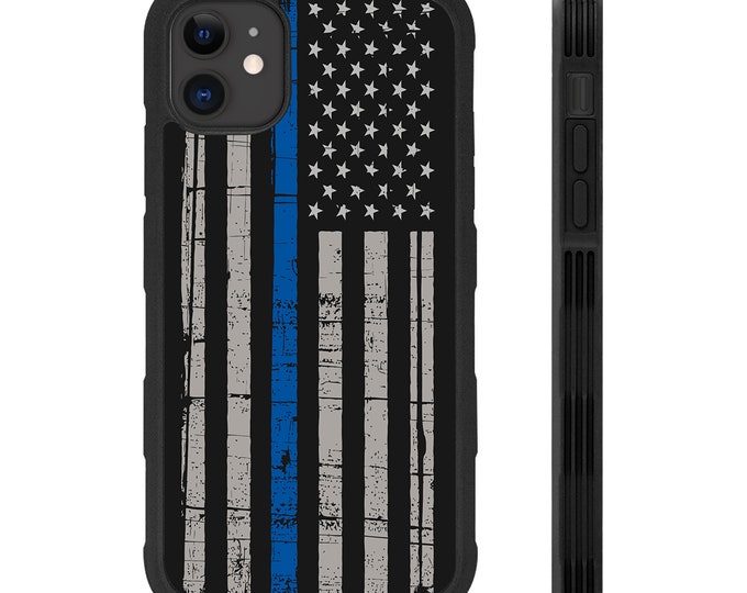 Blue Line American Flag iPhone Hyper Shock Protective Rubber Phone Case