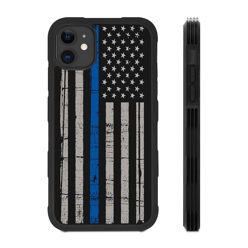 Blue Line American Flag iPhone Hyper Shock Protective Rubber Phone Case 