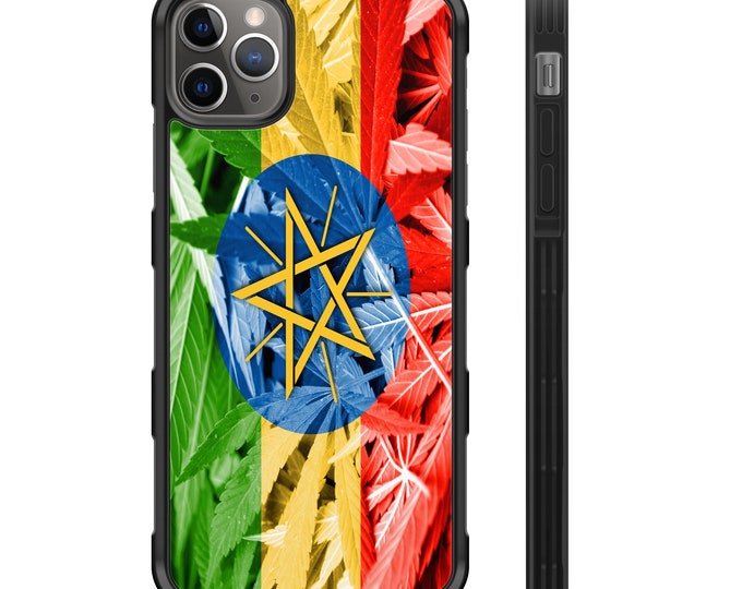 Ethiopia Weed Flag iPhone Hybrid Rubber Protective Phone Case 420 Marijuana