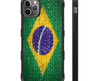 Brazil Flag Brick Wall Hyper Shock Protective TPU Rubber Phone Case Brasil