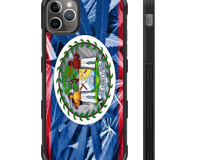 Belize Marijuana Weed Flag iPhone Hybrid Rubber Protective Case Belizean 420 Cannabis