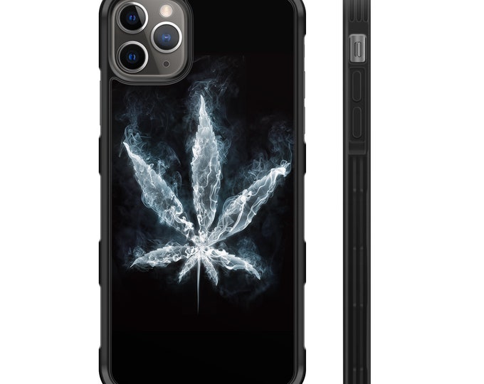 Blue Weed Leaf iPhone Hyper Shock Protective Rubber Phone Case