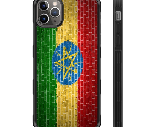 Ethiopia Flag Brick Wall iPhone Hybrid Rubber Protective Phone Case
