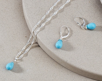 Conjunto de joyas de plata de ley / Collar y pendientes colgantes con piedra de nacimiento de diciembre / Joyería turquesa