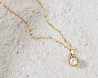 Solitaire Pendant Necklace | Cultured Pearl Charm| Gold Filled Jewelry | June Birthstone | Graduation Gift