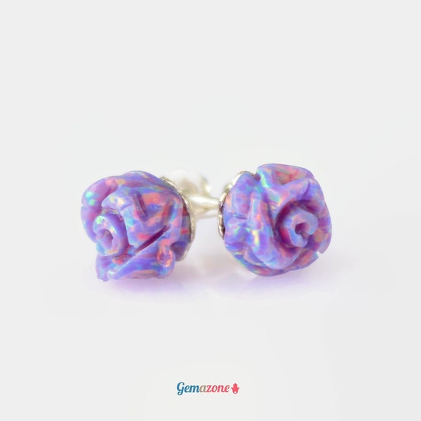 Opal Stud Earrings / Lilac Purple Earring / Rose Flower Opal Studs / Gemstone Floral Earrings / Bridesmaids Jewelry