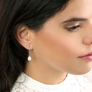White Opal Earrings / Single Tear Drop earrings / Birthstone Jewelry
