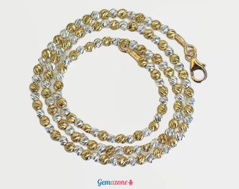 2.50mm Gold Silver Beaded Necklace / Tiny Beads Choker Necklace / Yellow Gold Plated Sterling Silver Seed Beads Necklace