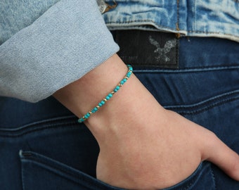 Turquoise Beaded Bracelet / Ball Gold Bracelet / December Birthstone / Gift for Wife