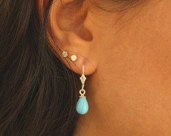 December Birthstone Earrings / Blue Turquoise Dangle Drop Earrings / Sterling Silver Earrings / 1 Pair