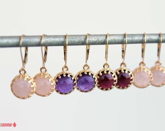 Natural Stone Drop Earrings / Birthstone Dangle Earrings / Gold Filled Jewelry / Real Garnet Rose Quartz Amethyst Earrings / 1 Pair