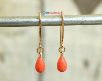 Living Coral Dangle Earrings / Gold Filled or Sterling Silver Earrings / Orange Gemstone Jewelry
