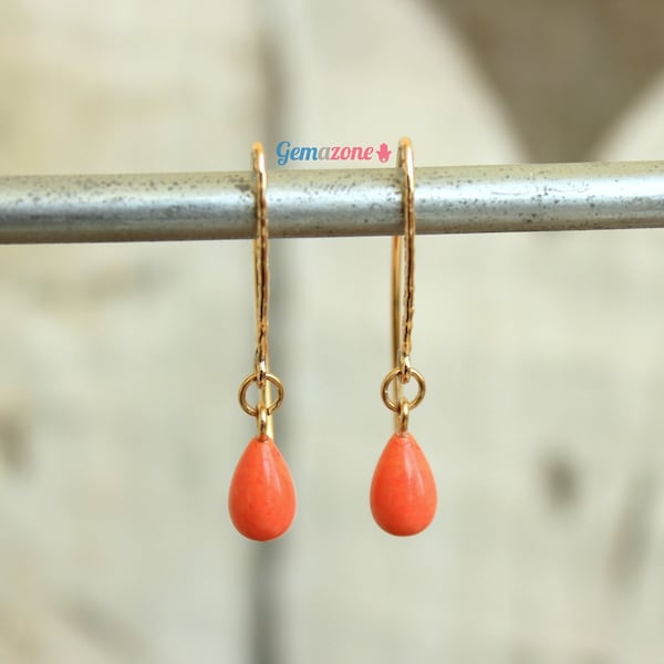 Living Coral Dangle Earrings / Gold Filled or Sterling Silver Earrings / Orange Gemstone Jewelry