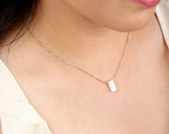 White Opal Bar Necklace / Geometric Pendant Necklace / Gold Filled or Sterling Silver Bridesmaid Gift