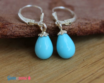 Turquoise Drop Earrings / Sterling Silver Dangle Earrings / December Birthstone / Everyday Jewelry 1 Pair