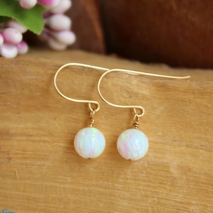 Opal Ear Spike / Blue or White Single Bead Lab Gemstone Earrings / Gold Filled Jewelry