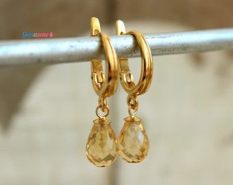 Natural Citrine Gold Earrings / Genuine Gemstone Briolette Earrings / November Birthstone