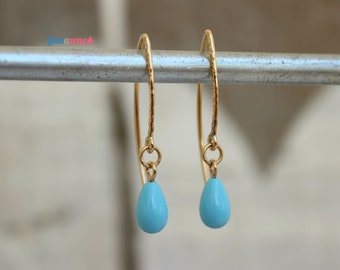 Turquoise Wire Thread Earrings / Birthstone Earrings / Gold Filled Dainty Jewelry