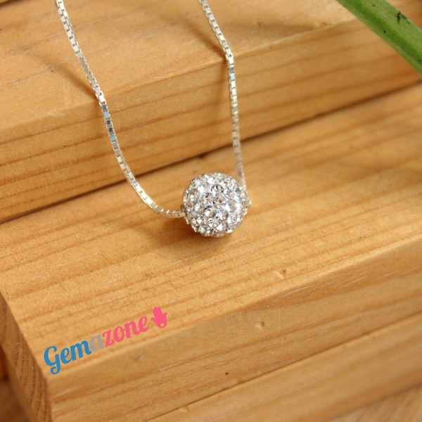 Slide Ball Pendant Necklace / Rhinestone Choker Necklace / Shamballa Single Bead Necklace / 1 Pcs