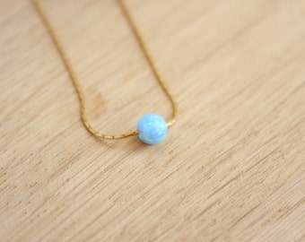 Blue Opal Sphere Necklace / Gold Filled Tiny Bead Necklace