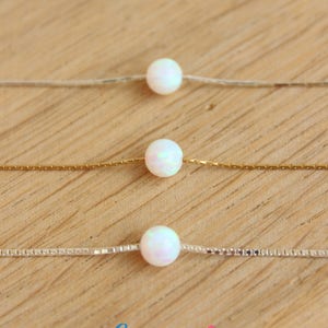 6MM Single Bead Necklace / Lab White Opal Slide Ball Necklace / Gold Filled or Sterling Silver Chain image 4