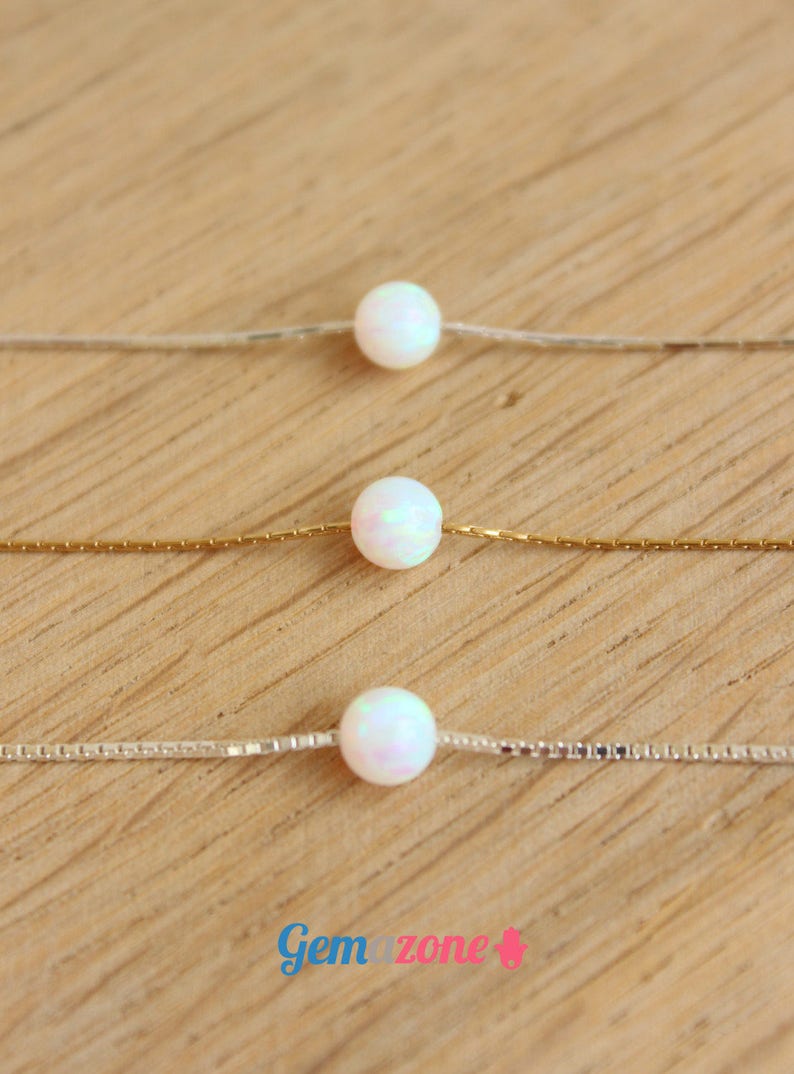 6MM Single Bead Necklace / Lab White Opal Slide Ball Necklace / Gold Filled or Sterling Silver Chain image 4