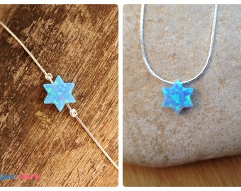 Star of David Blue Opal Jewelry Set / Magen David Bracelet and Necklace / Bat Mitzvah Gift For Young Girls