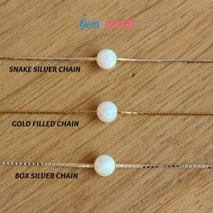 6MM Single Bead Necklace / Lab White Opal Slide Ball Necklace / Gold Filled or Sterling Silver Chain image 1