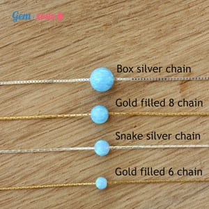8MM Dot opal necklace, light blue lab opal ball bead, type of necklace to your choice, gold filled or sterling silver, dainty charm necklace