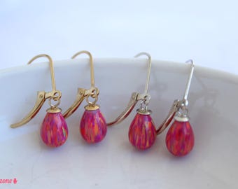 Cherry Pink Opal Single Teardrop Earrings / Gold Filled or Sterling Silver Jewelry
