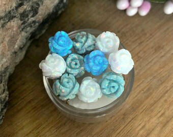 Opal Flower Earrings / Rose Gemstone Floral Studs / 1 Pair