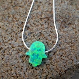 Hamsa Hand Light Green Opal Necklace