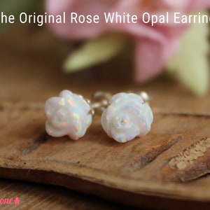 White Opal Earrings / Opal Stud Earring / Rose Flower Opal Studs / Gemstone Floral Earrings / Bridal Jewelry Jewellery