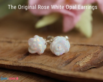 White Opal Earrings / Opal Stud Earring / Rose Flower Opal Studs / Gemstone Floral Earrings / Bridal Jewelry Jewellery