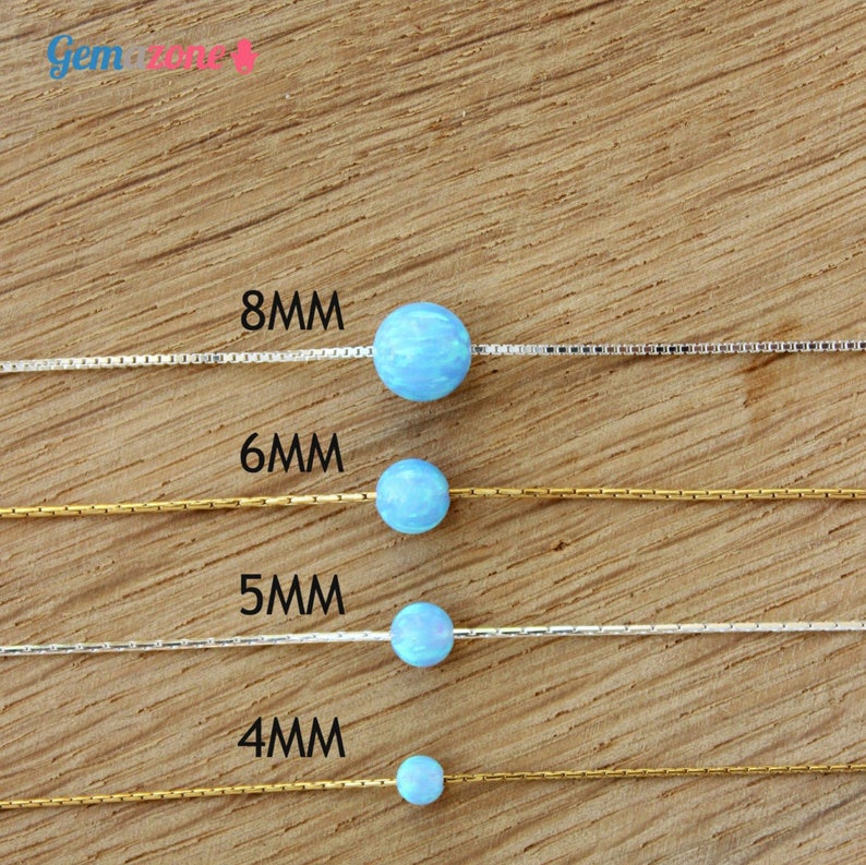 6MM Single Bead Necklace / Lab White Opal Slide Ball Necklace / Gold Filled or Sterling Silver Chain image 5