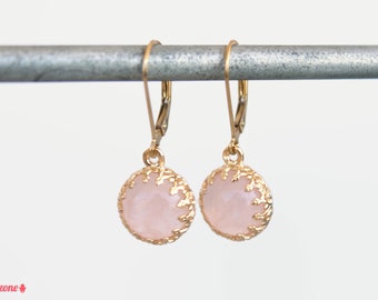 Rose Quartz Earrings / Pink Blush Earrings / Natural Stone Earrings / Dangling Earrings / Leverback Earrings / Gold Filled Jewelry