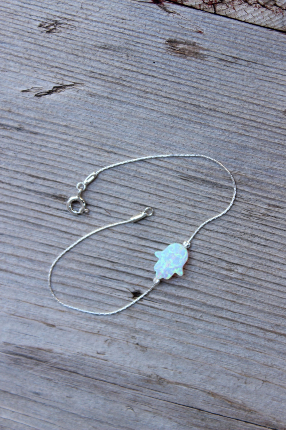 White Opal Bracelet / Sideways Hamsa Hand Sterling Silver - Etsy