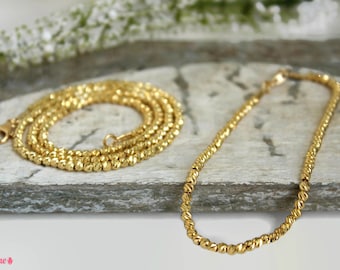 Bridal Jewelry Set / Gold Beads Necklace and Bracelet / Yellow Gold Plated Seed Beaded Jewelry Set