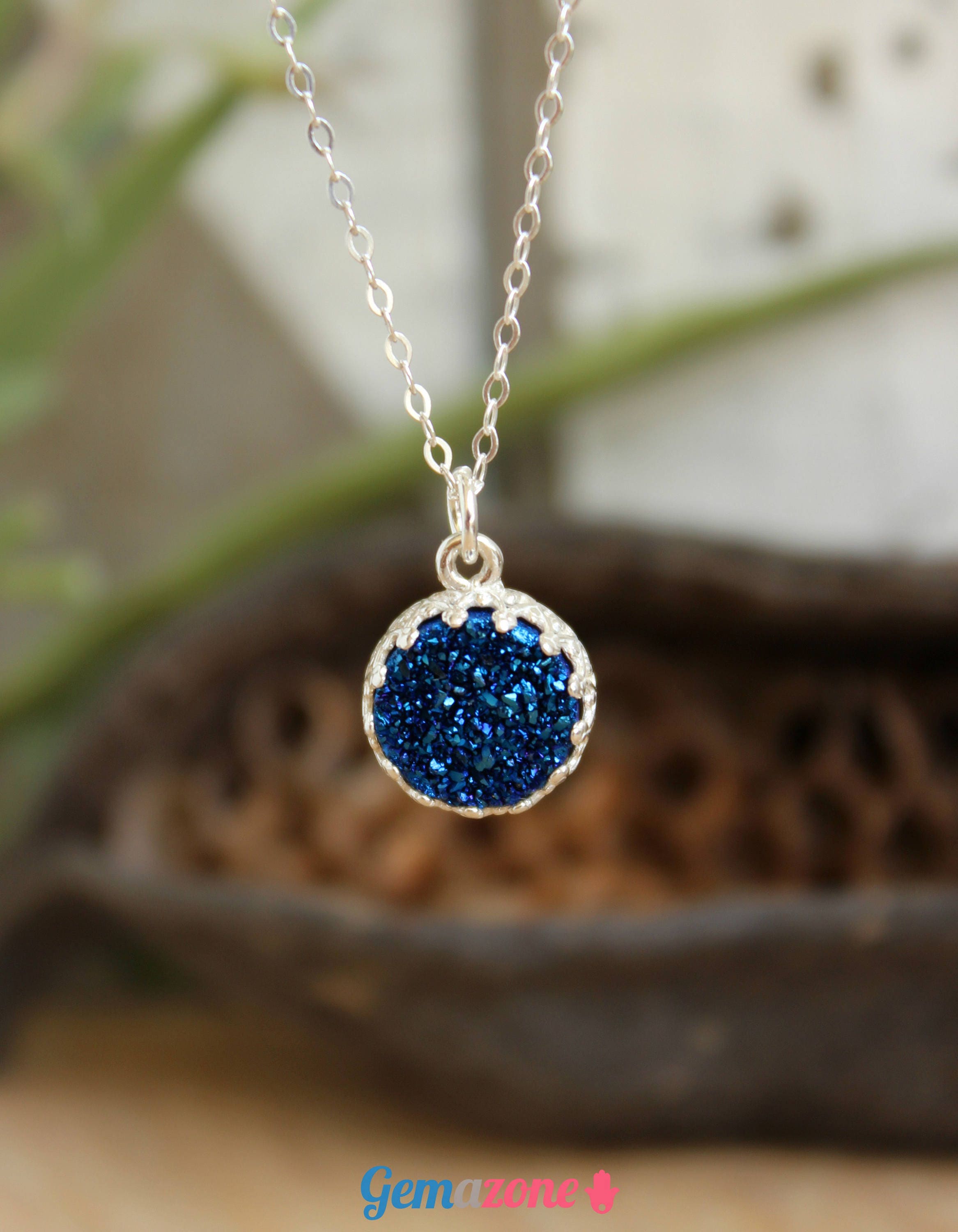 Blue Druzy Pendant Necklace / Single Stone Quartz Jewelry / | Etsy