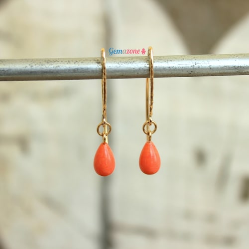 Boucles d'oreilles pendantes en corail vivant / Boucles d'oreilles en or massif ou en argent sterling / Bijoux en pierres précieuses orange